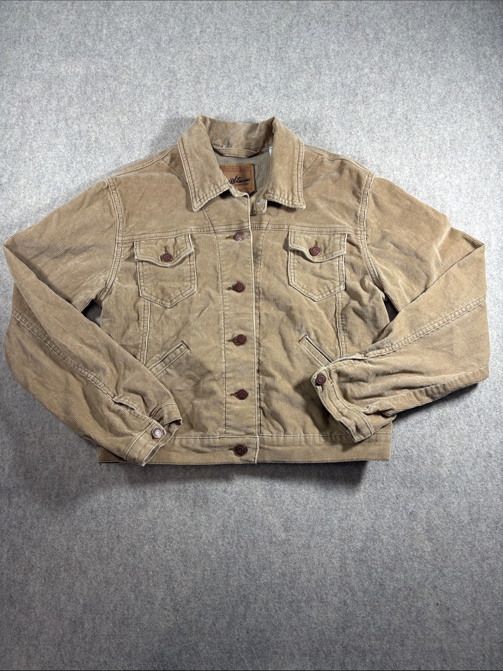 Signature by Levi Strauss Y2K Corduroy Trucker Jacket Tan Beige Misses 8/10 EUC